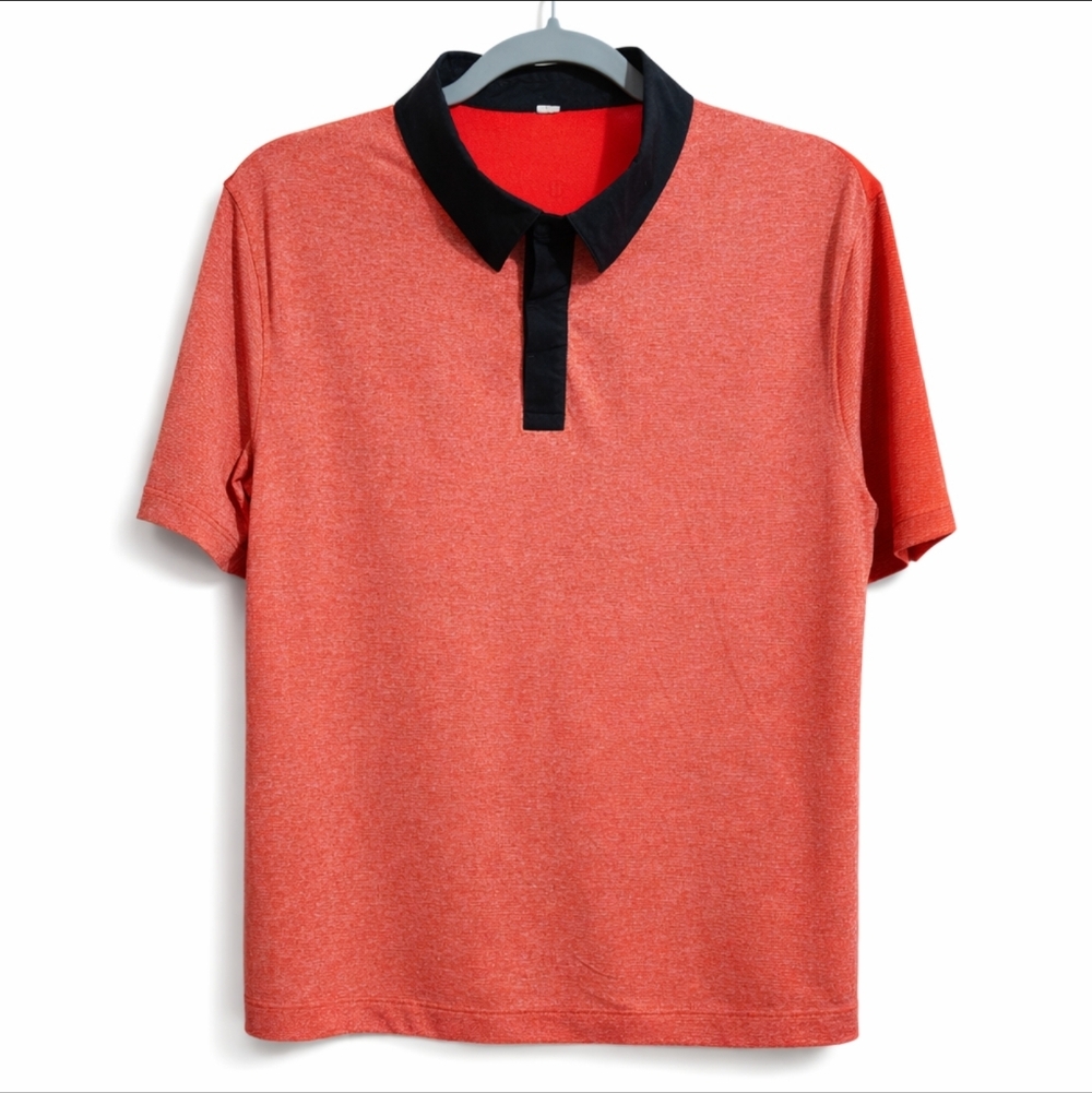 Lululemon Men Polo Shirt Athletic Performance Short Sleeve Red Black Size L